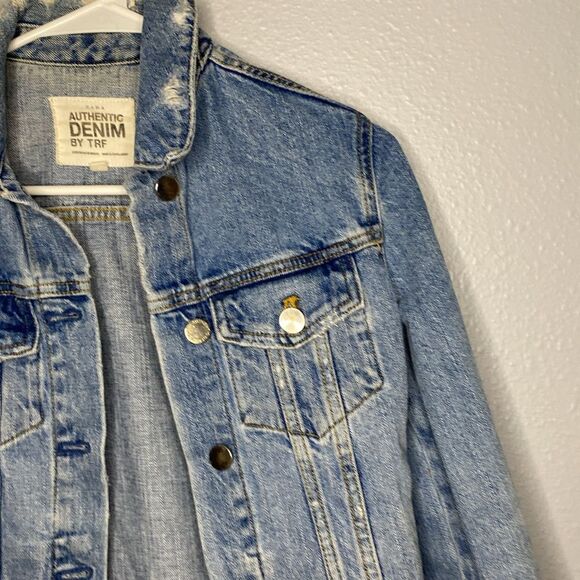 Zara Cropped Distressed Jean Denim Light Wash Jacket Size XS - Picture 5 of 13